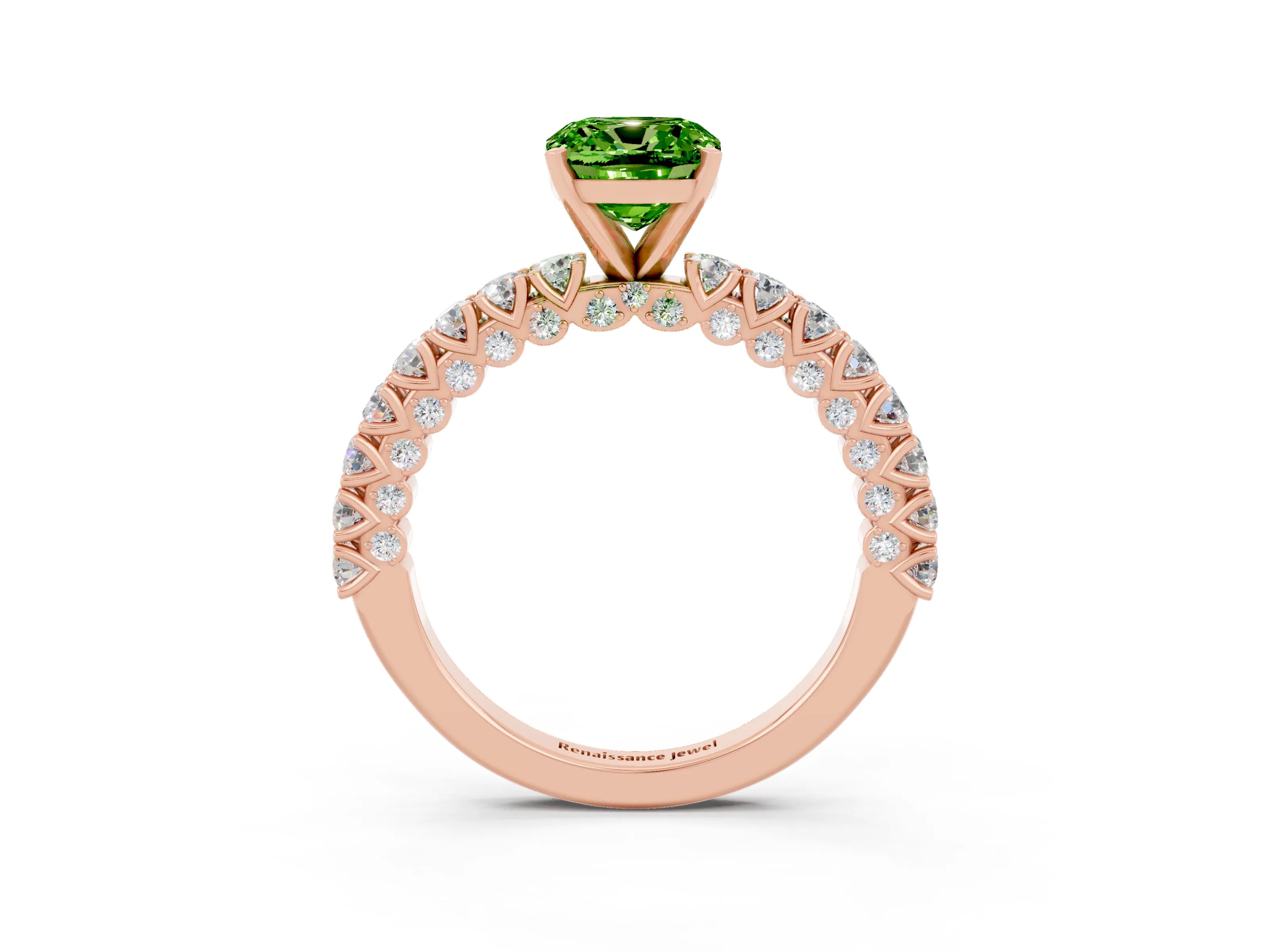 Rose gold Cushion Cut Diamond Pavé Band Solitaire Ring with Prong Setting_3