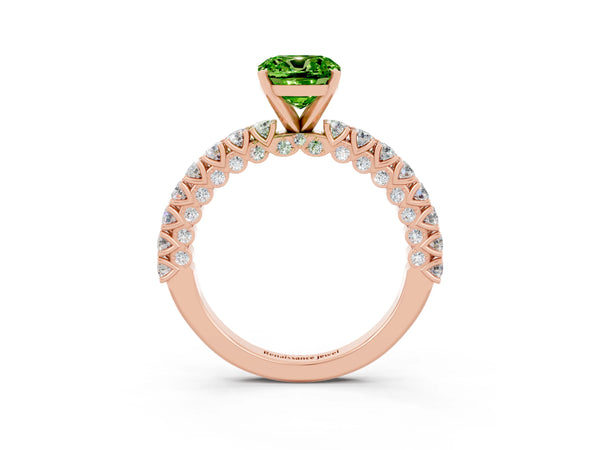 Rose gold Cushion Cut Diamond Pavé Band Solitaire Ring with Prong Setting