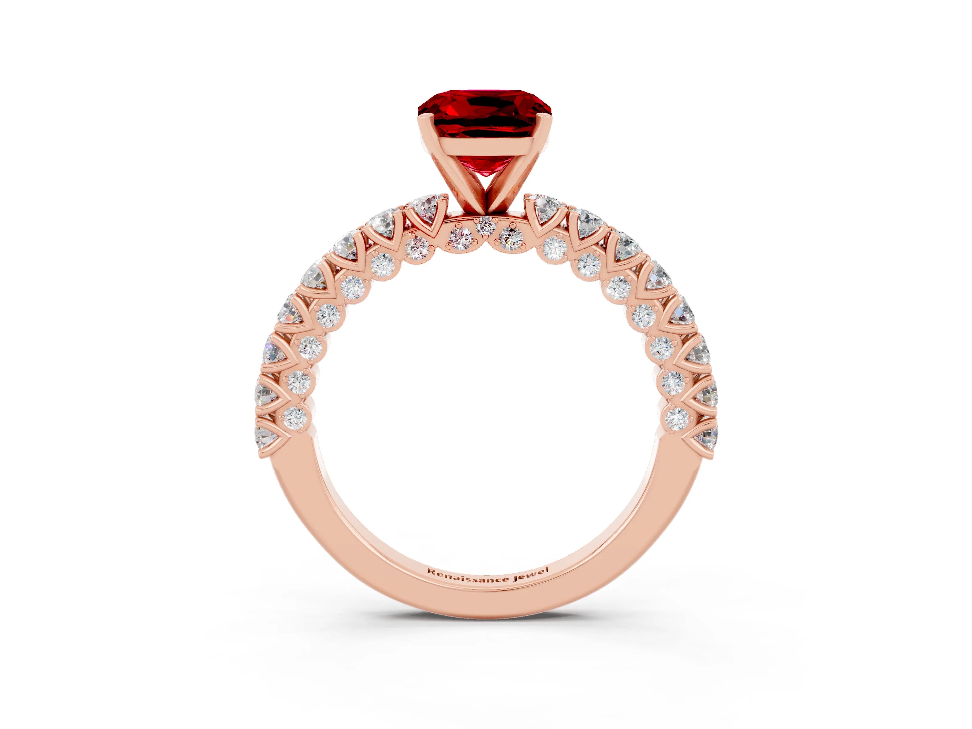 Rose gold Cushion Cut Diamond Pavé Band Solitaire Ring with Prong Setting_3