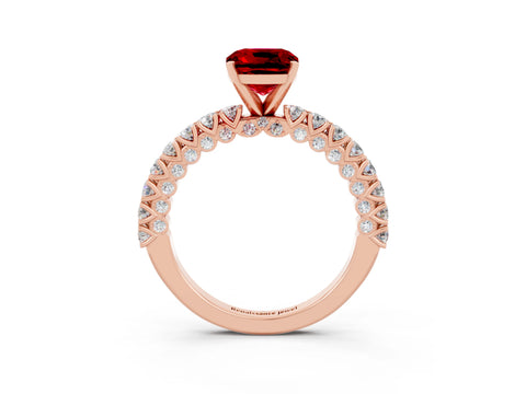 Rose gold Cushion Cut Diamond Pavé Band Solitaire Ring with Prong Setting_3