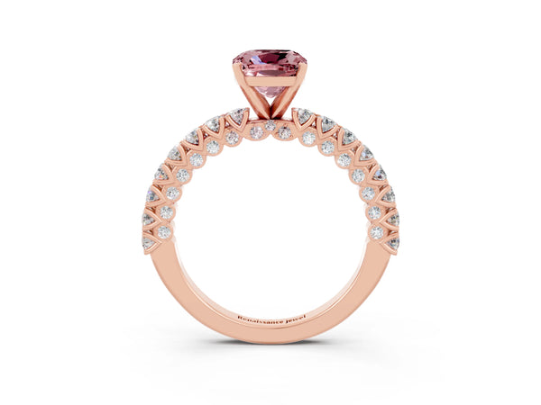 Rose gold Cushion Cut Diamond Pavé Band Solitaire Ring with Prong Setting