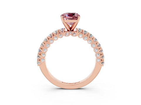 Rose gold Cushion Cut Diamond Pavé Band Solitaire Ring with Prong Setting_3