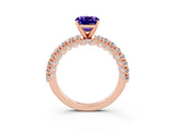 Rose gold Cushion Cut Diamond Pavé Band Solitaire Ring with Prong Setting_3