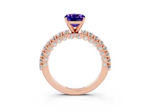Rose gold Cushion Cut Diamond Pavé Band Solitaire Ring with Prong Setting_3