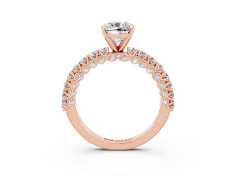 Rose gold Cushion Cut Diamond Pavé Band Solitaire Ring with Prong Setting_3