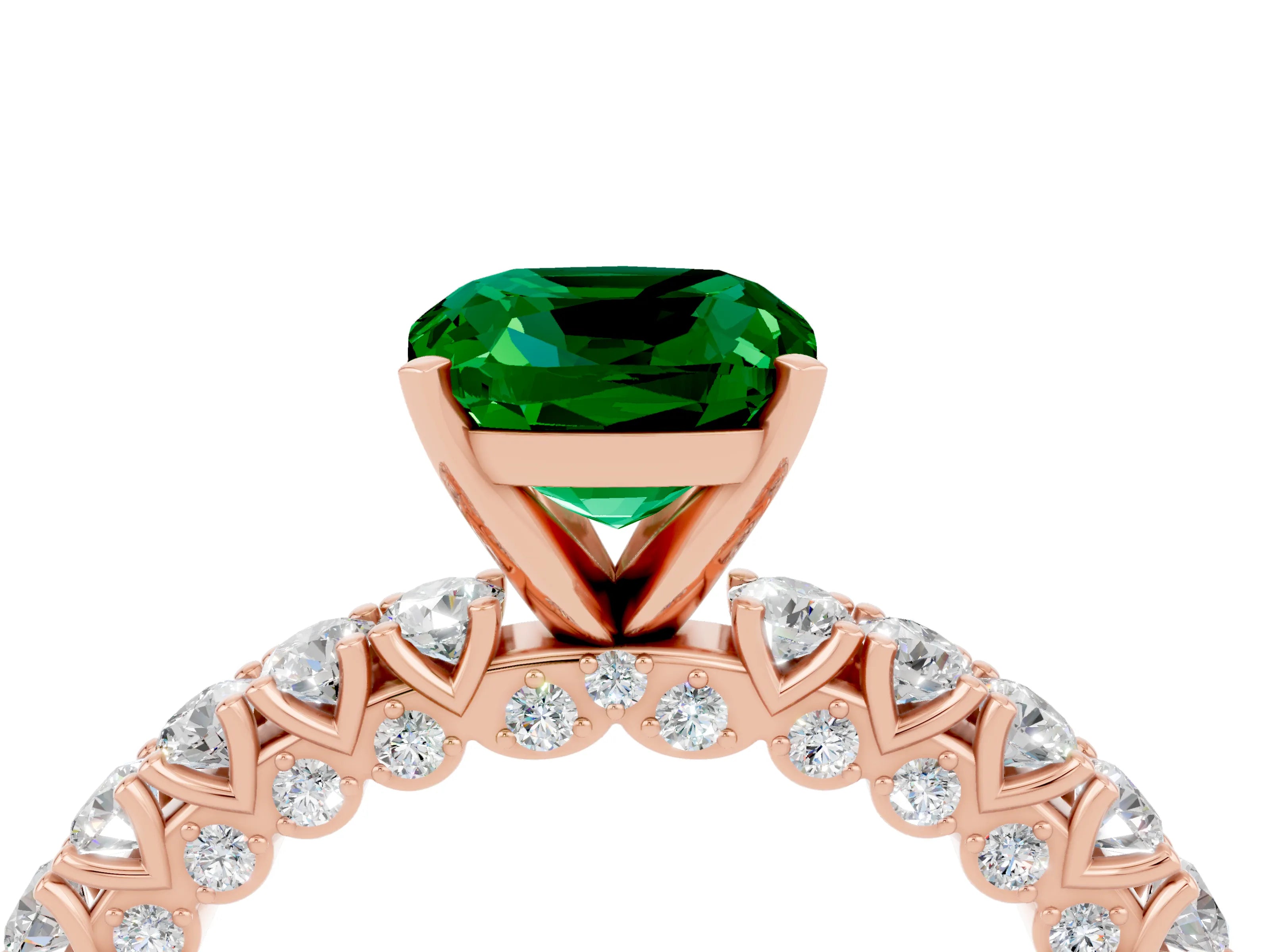 Rose gold Cushion Cut Diamond Pavé Band Solitaire Ring with Prong Setting_4