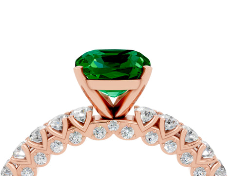 Rose gold Cushion Cut Diamond Pavé Band Solitaire Ring with Prong Setting_4
