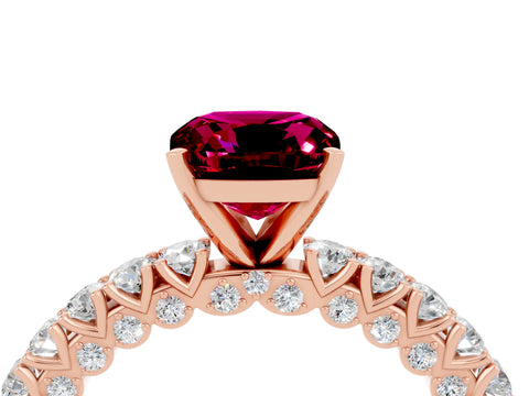 Rose gold Cushion Cut Diamond Pavé Band Solitaire Ring with Prong Setting_4