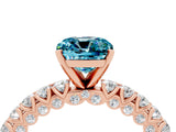 Rose gold Cushion Cut Diamond Pavé Band Solitaire Ring with Prong Setting_4