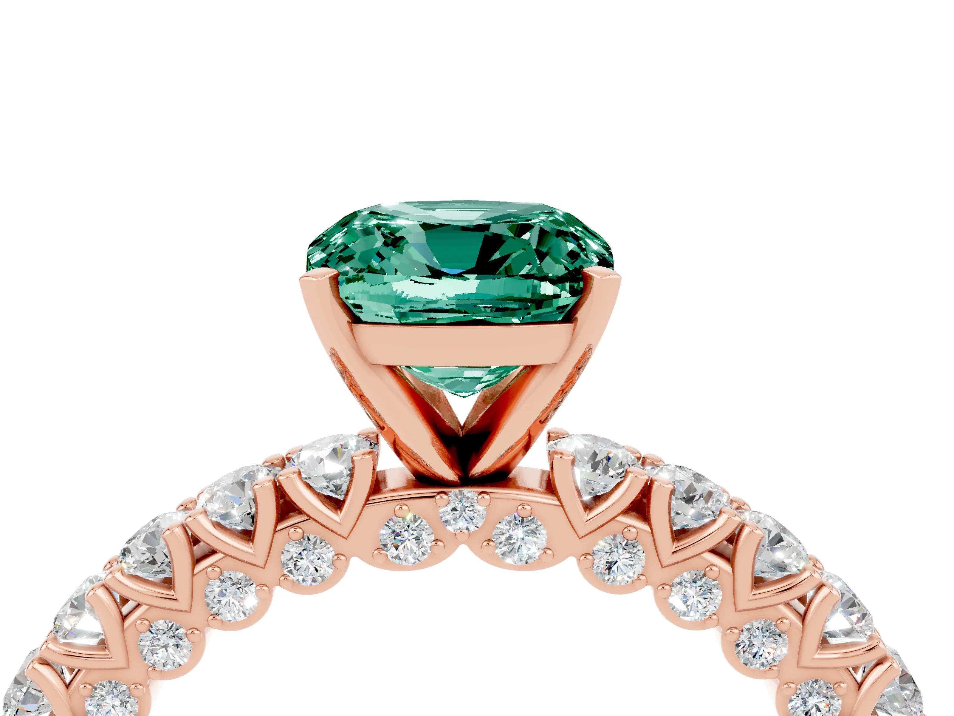 Rose gold Cushion Cut Diamond Pavé Band Solitaire Ring with Prong Setting_4