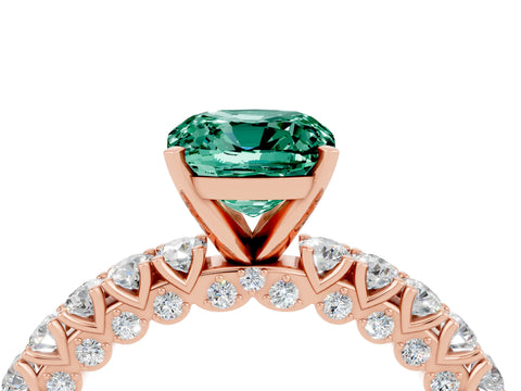 Rose gold Cushion Cut Diamond Pavé Band Solitaire Ring with Prong Setting_4