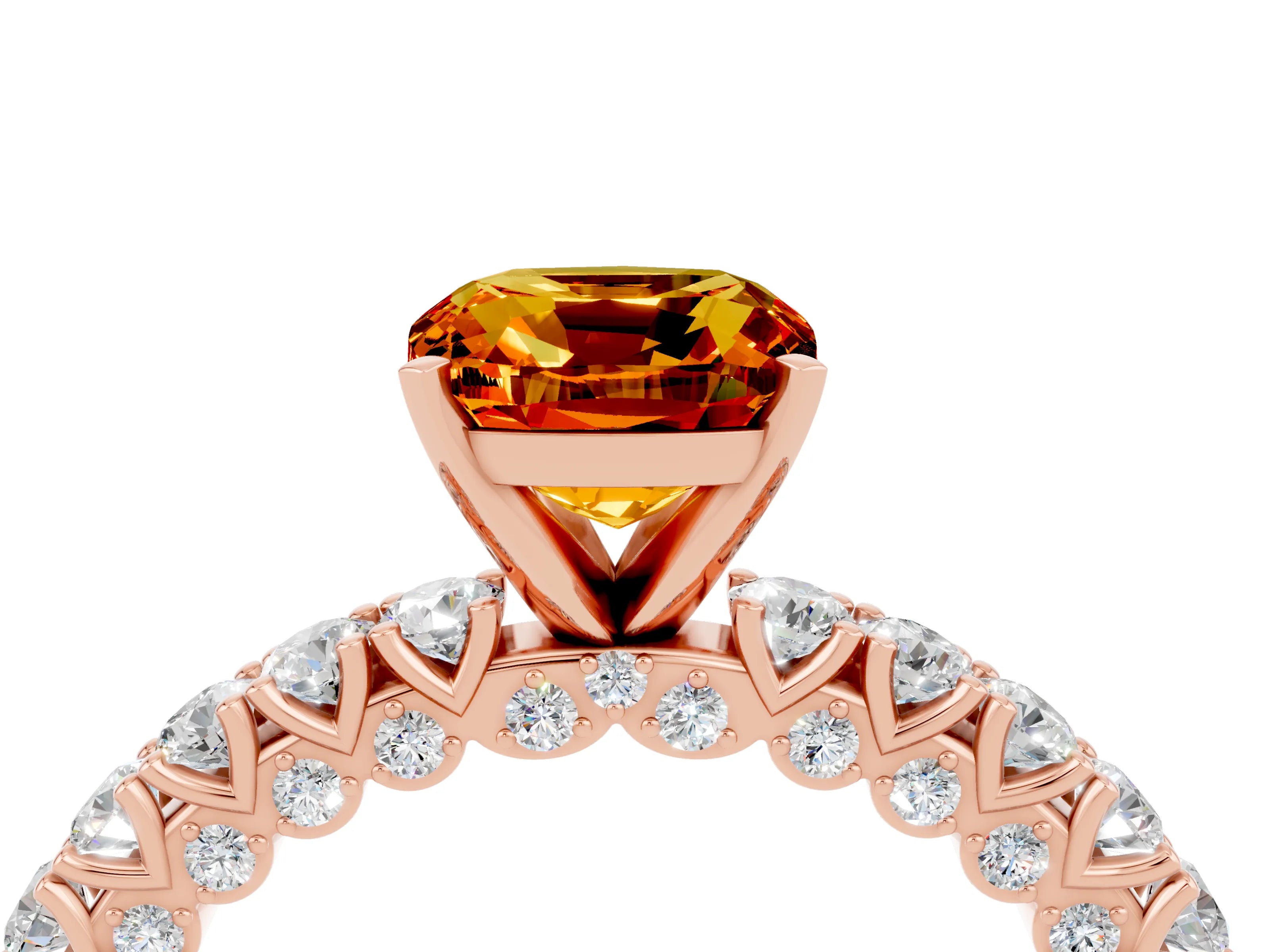 Rose gold Cushion Cut Diamond Pavé Band Solitaire Ring with Prong Setting_4
