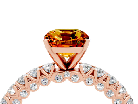 Rose gold Cushion Cut Diamond Pavé Band Solitaire Ring with Prong Setting_4