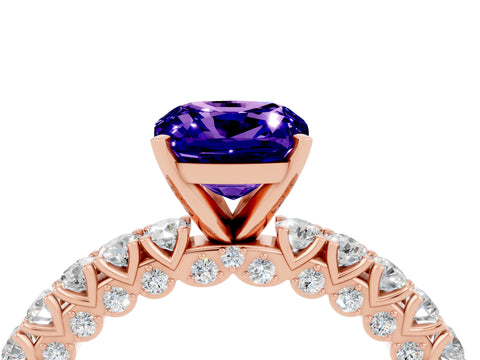 Rose gold Cushion Cut Diamond Pavé Band Solitaire Ring with Prong Setting_4