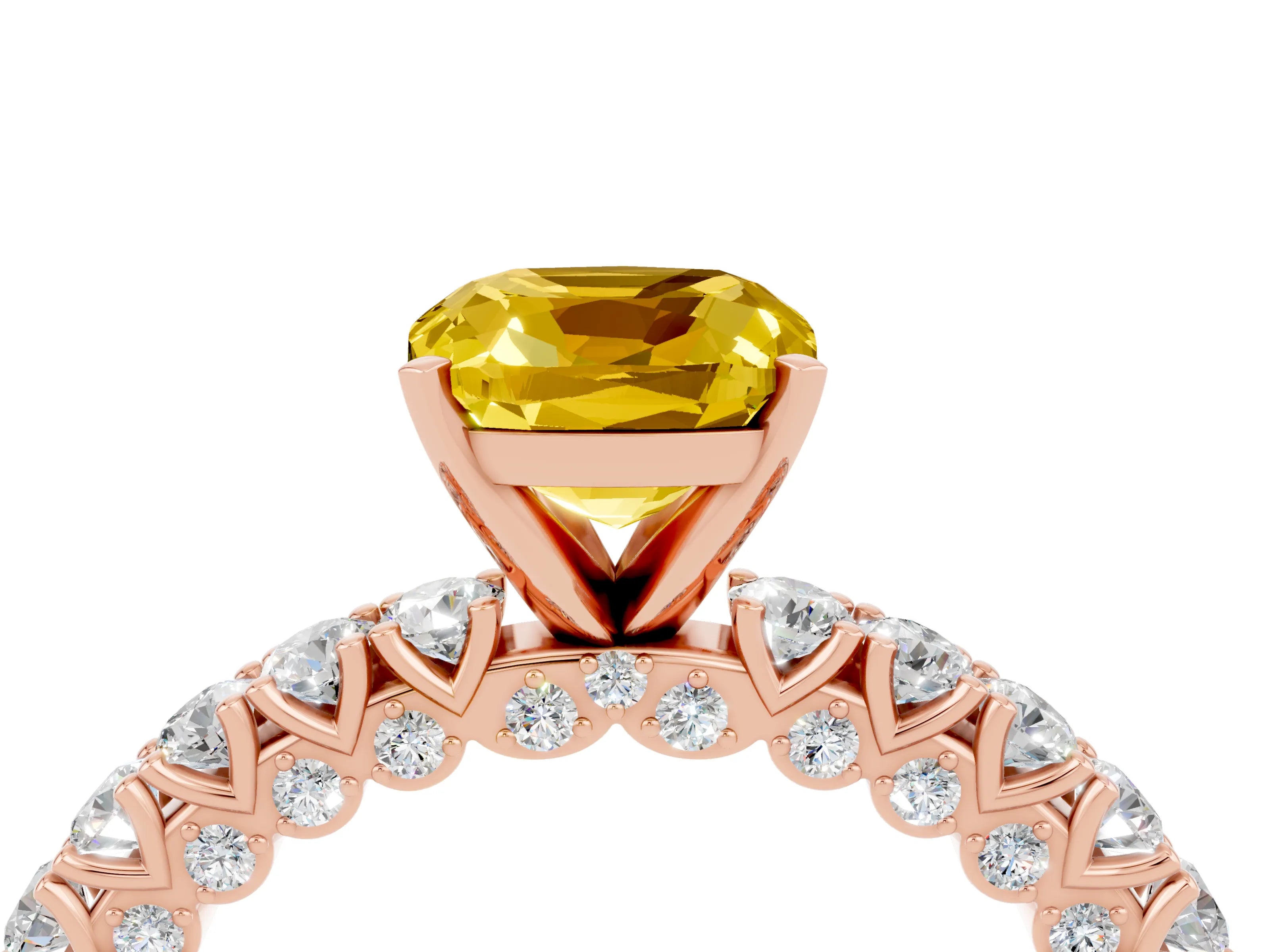 Rose gold Cushion Cut Diamond Pavé Band Solitaire Ring with Prong Setting_4