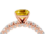 Rose gold Cushion Cut Diamond Pavé Band Solitaire Ring with Prong Setting_4