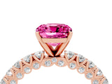 Rose gold Cushion Cut Diamond Pavé Band Solitaire Ring with Prong Setting_4