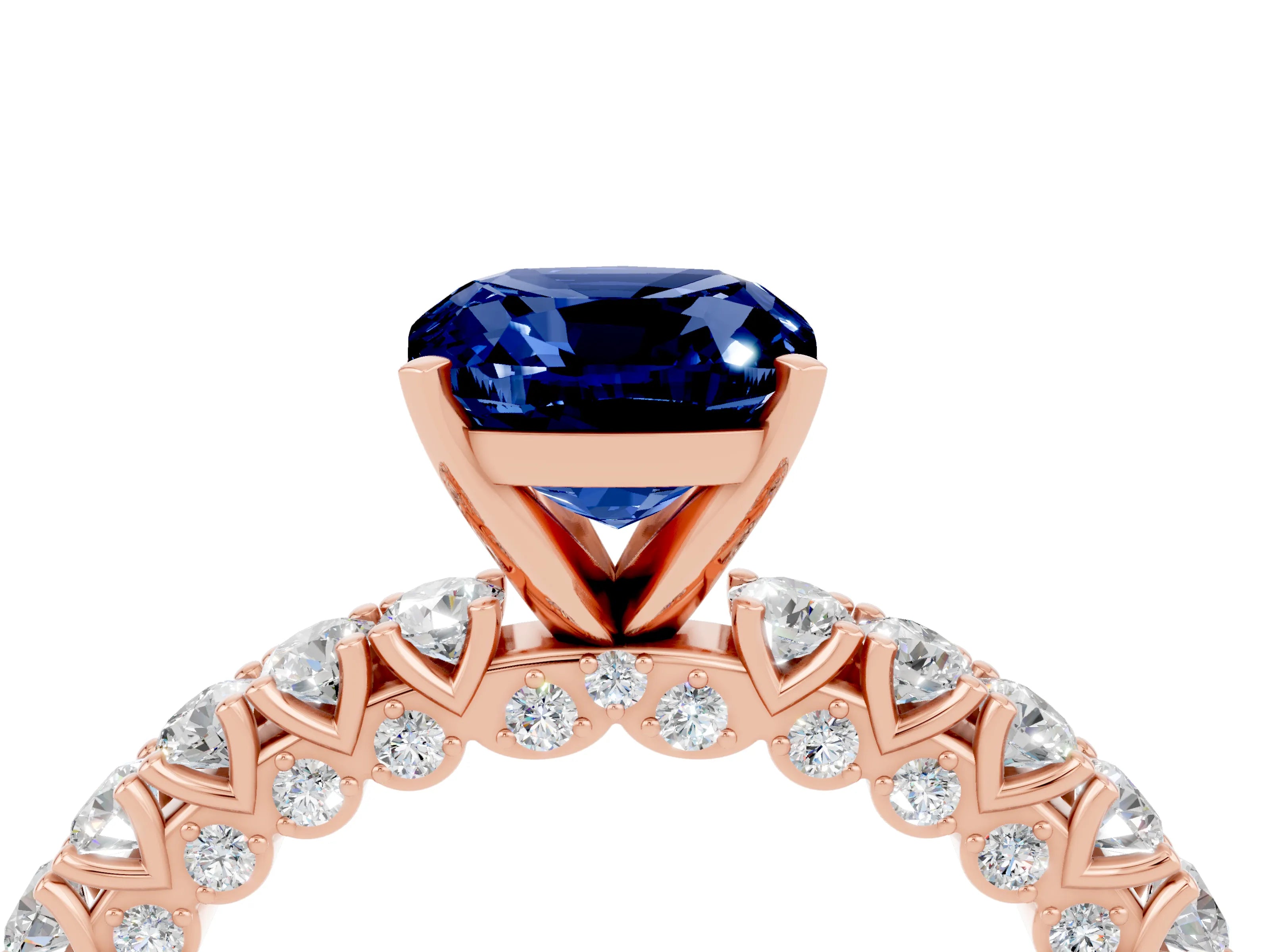 Rose gold Cushion Cut Diamond Pavé Band Solitaire Ring with Prong Setting_4