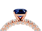 Rose gold Cushion Cut Diamond Pavé Band Solitaire Ring with Prong Setting_4