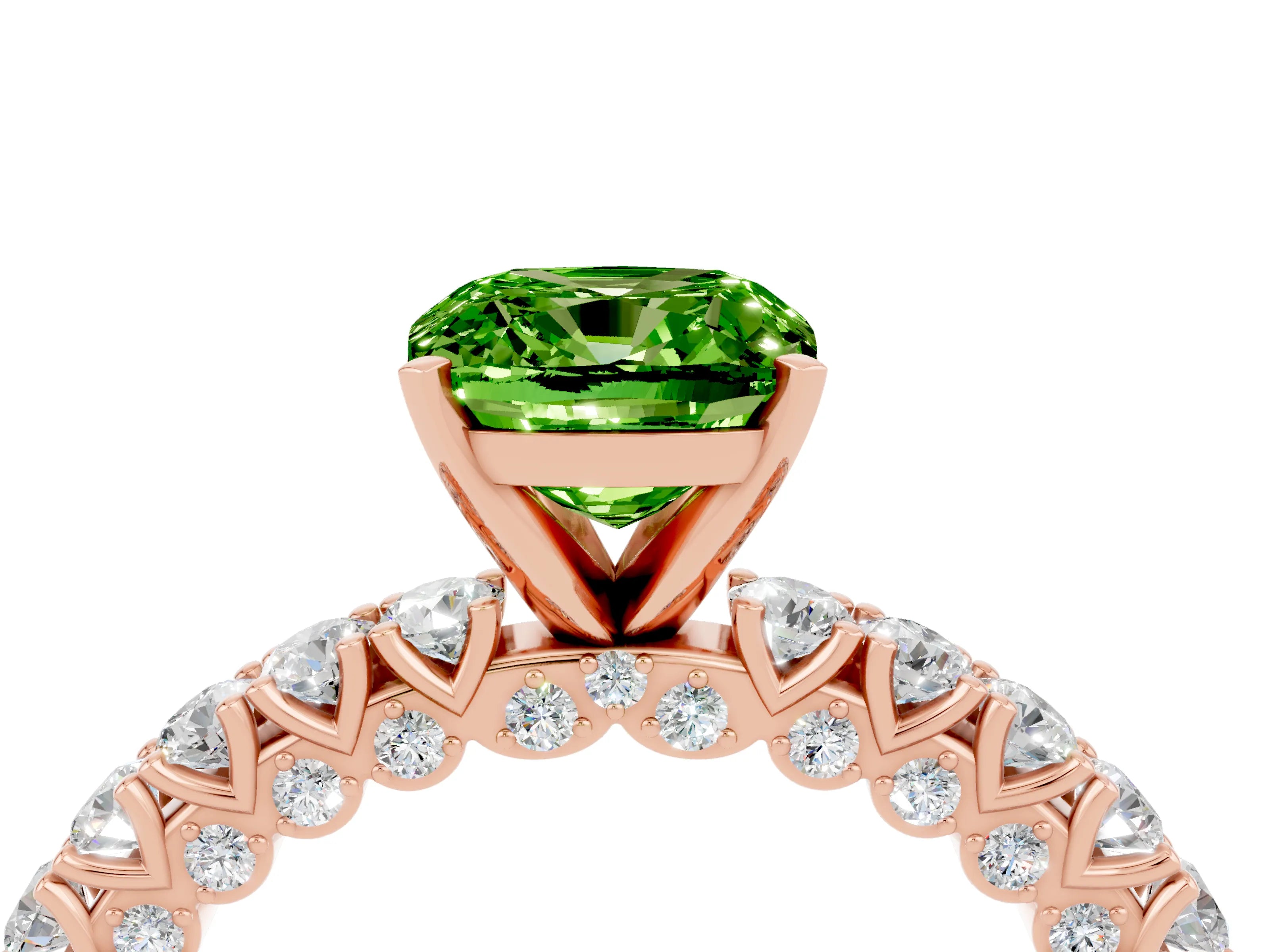 Rose gold Cushion Cut Diamond Pavé Band Solitaire Ring with Prong Setting_4