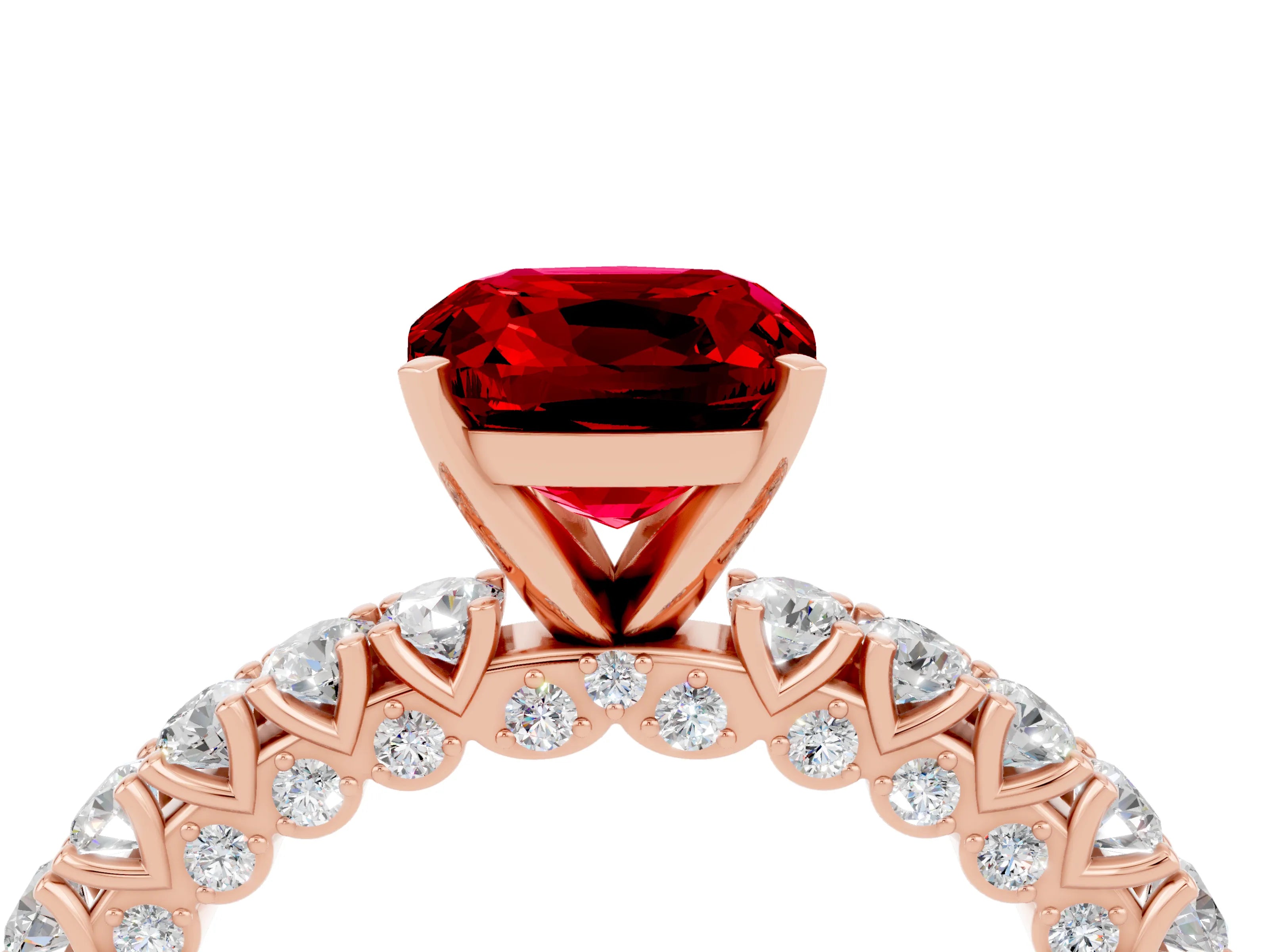 Rose gold Cushion Cut Diamond Pavé Band Solitaire Ring with Prong Setting_4