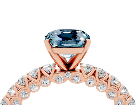 Rose gold Cushion Cut Diamond Pavé Band Solitaire Ring with Prong Setting_4