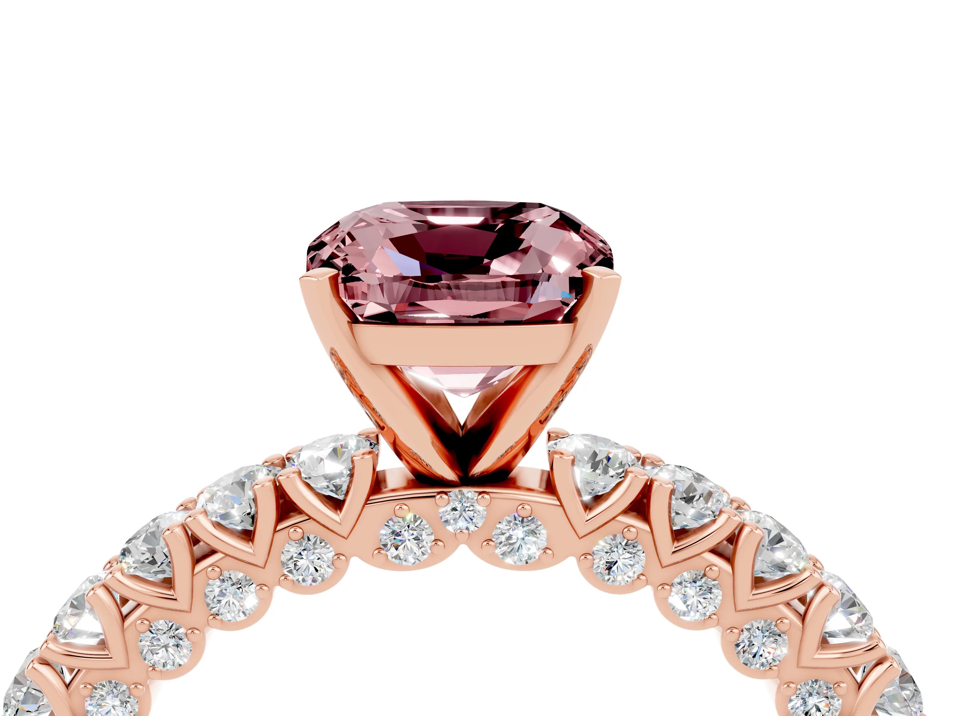 Rose gold Cushion Cut Diamond Pavé Band Solitaire Ring with Prong Setting_4