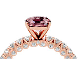 Rose gold Cushion Cut Diamond Pavé Band Solitaire Ring with Prong Setting_4