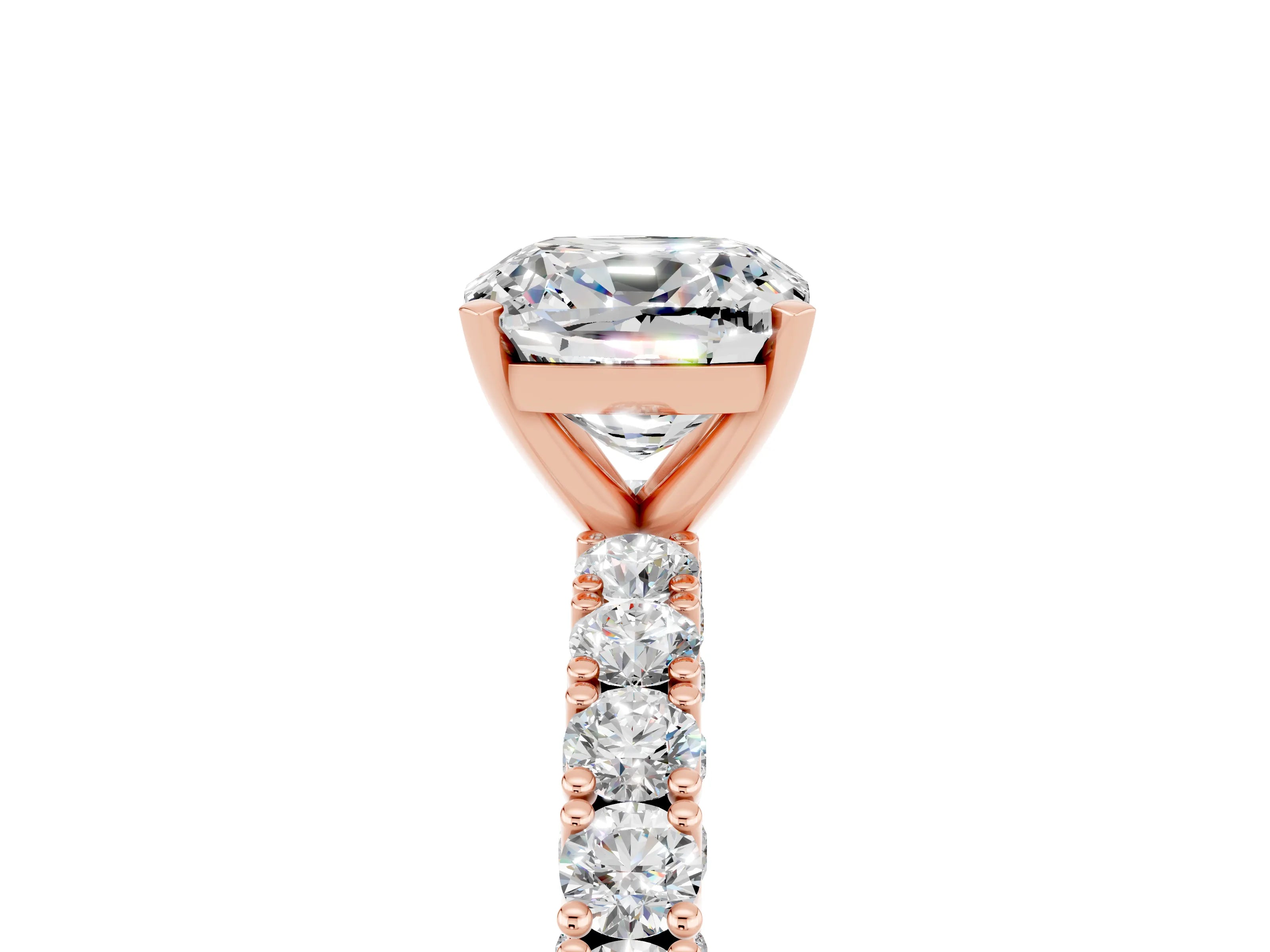 Rose gold Cushion Cut Diamond Pavé Band Solitaire Ring with Prong Setting_5