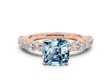 Rose gold Cushion Cut Diamond Pavé Band Solitaire Ring with Prong Setting