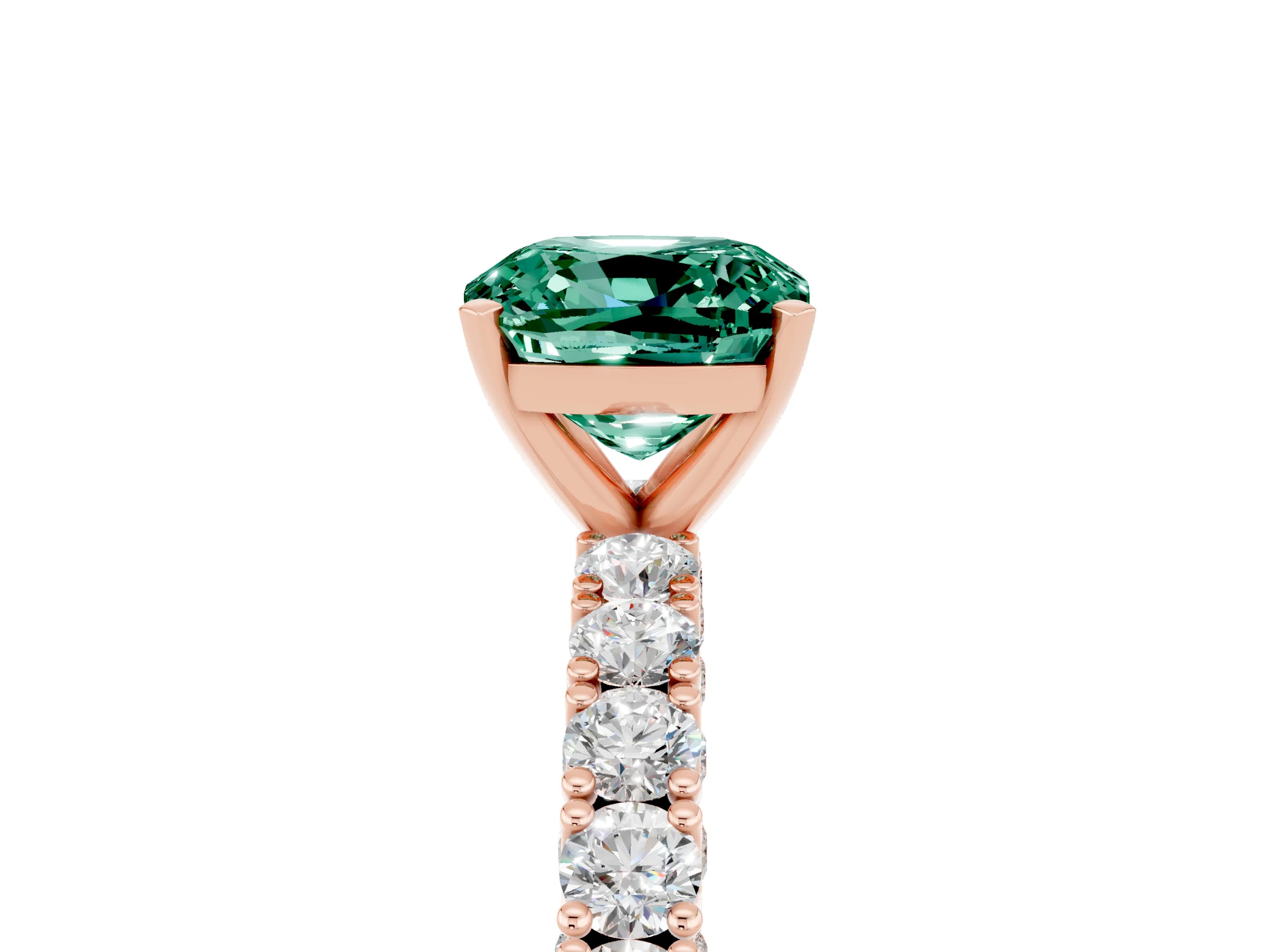 Rose gold Cushion Cut Diamond Pavé Band Solitaire Ring with Prong Setting_5