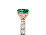 Rose gold Cushion Cut Diamond Pavé Band Solitaire Ring with Prong Setting_5