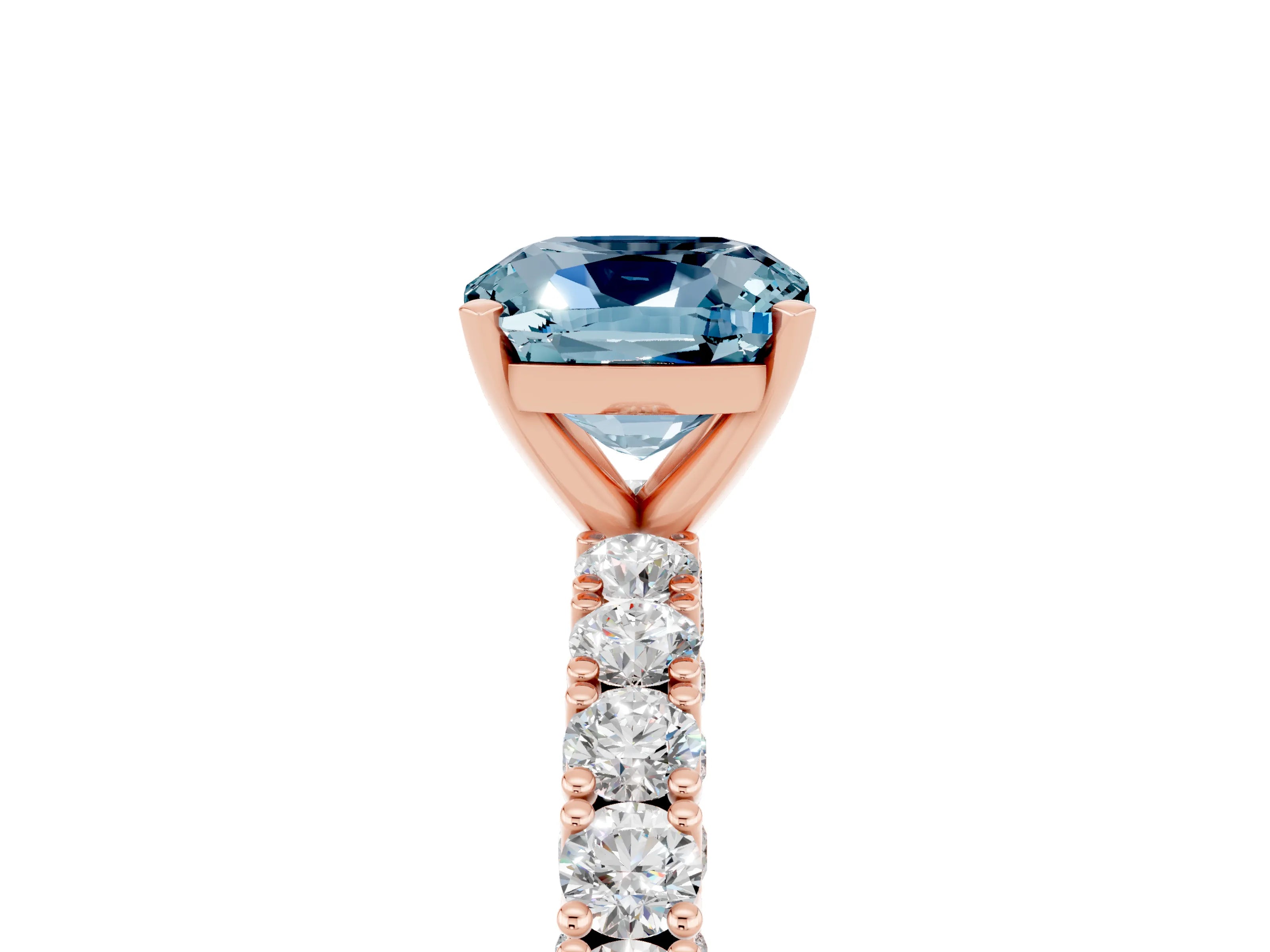 Rose gold Cushion Cut Diamond Pavé Band Solitaire Ring with Prong Setting_5