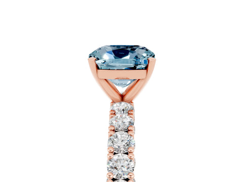 Rose gold Cushion Cut Diamond Pavé Band Solitaire Ring with Prong Setting_5