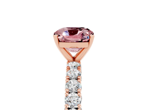 Rose gold Cushion Cut Diamond Pavé Band Solitaire Ring with Prong Setting_5
