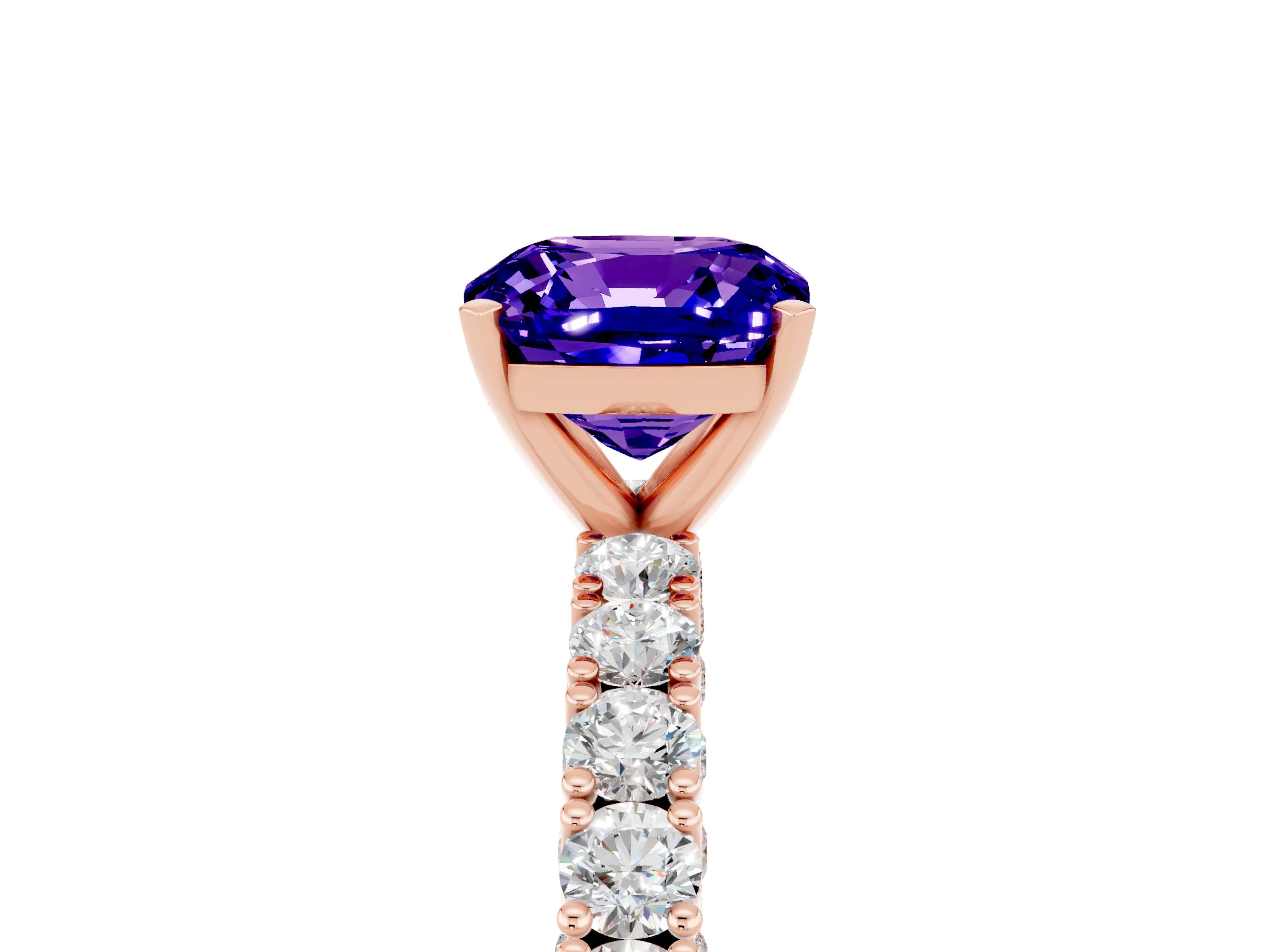 Rose gold Cushion Cut Diamond Pavé Band Solitaire Ring with Prong Setting_5