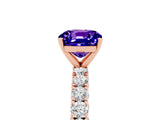 Rose gold Cushion Cut Diamond Pavé Band Solitaire Ring with Prong Setting_5