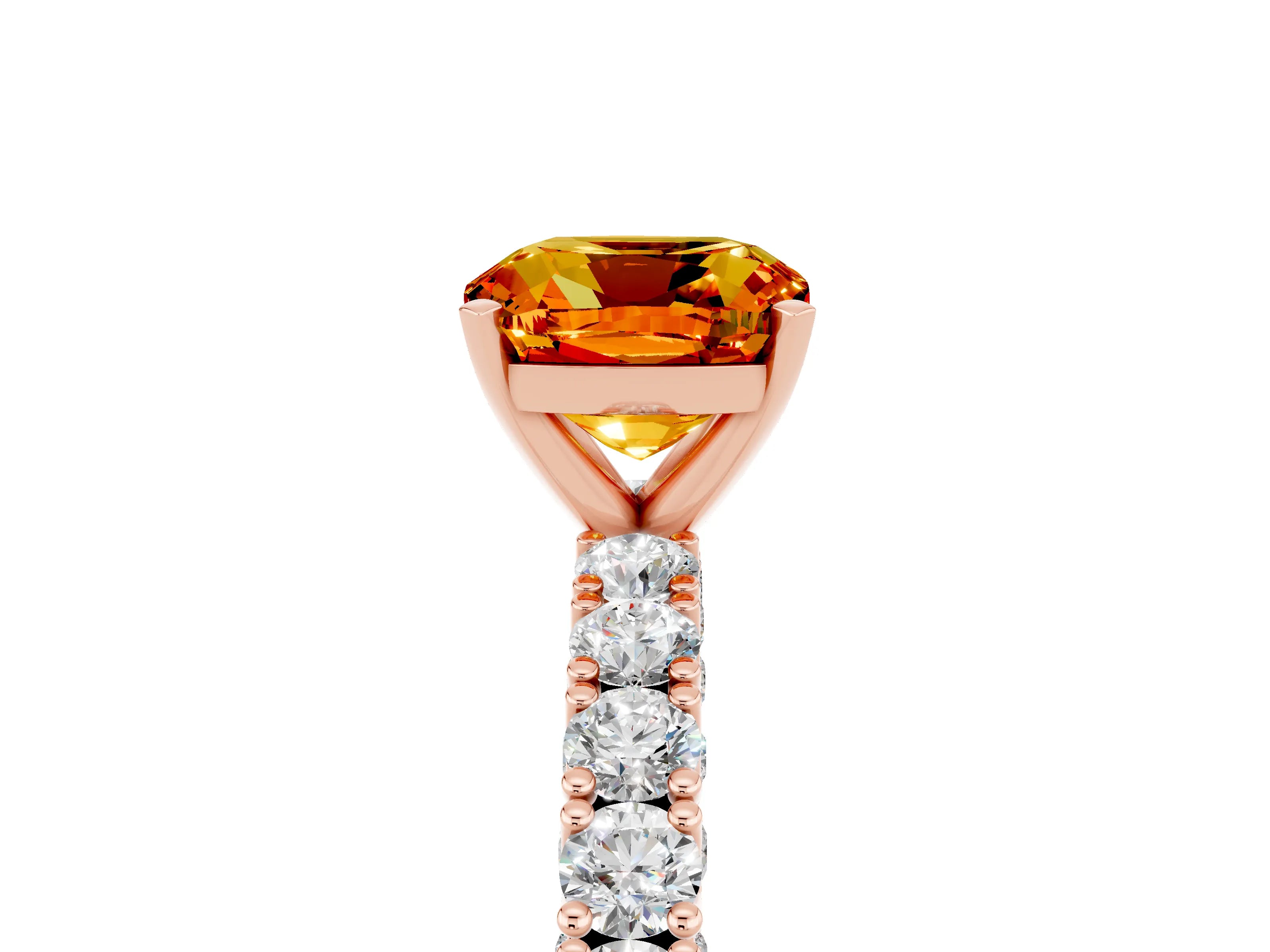 Rose gold Cushion Cut Diamond Pavé Band Solitaire Ring with Prong Setting_5