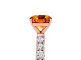 Rose gold Cushion Cut Diamond Pavé Band Solitaire Ring with Prong Setting_5