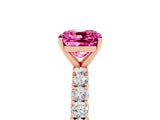 Rose gold Cushion Cut Diamond Pavé Band Solitaire Ring with Prong Setting_5