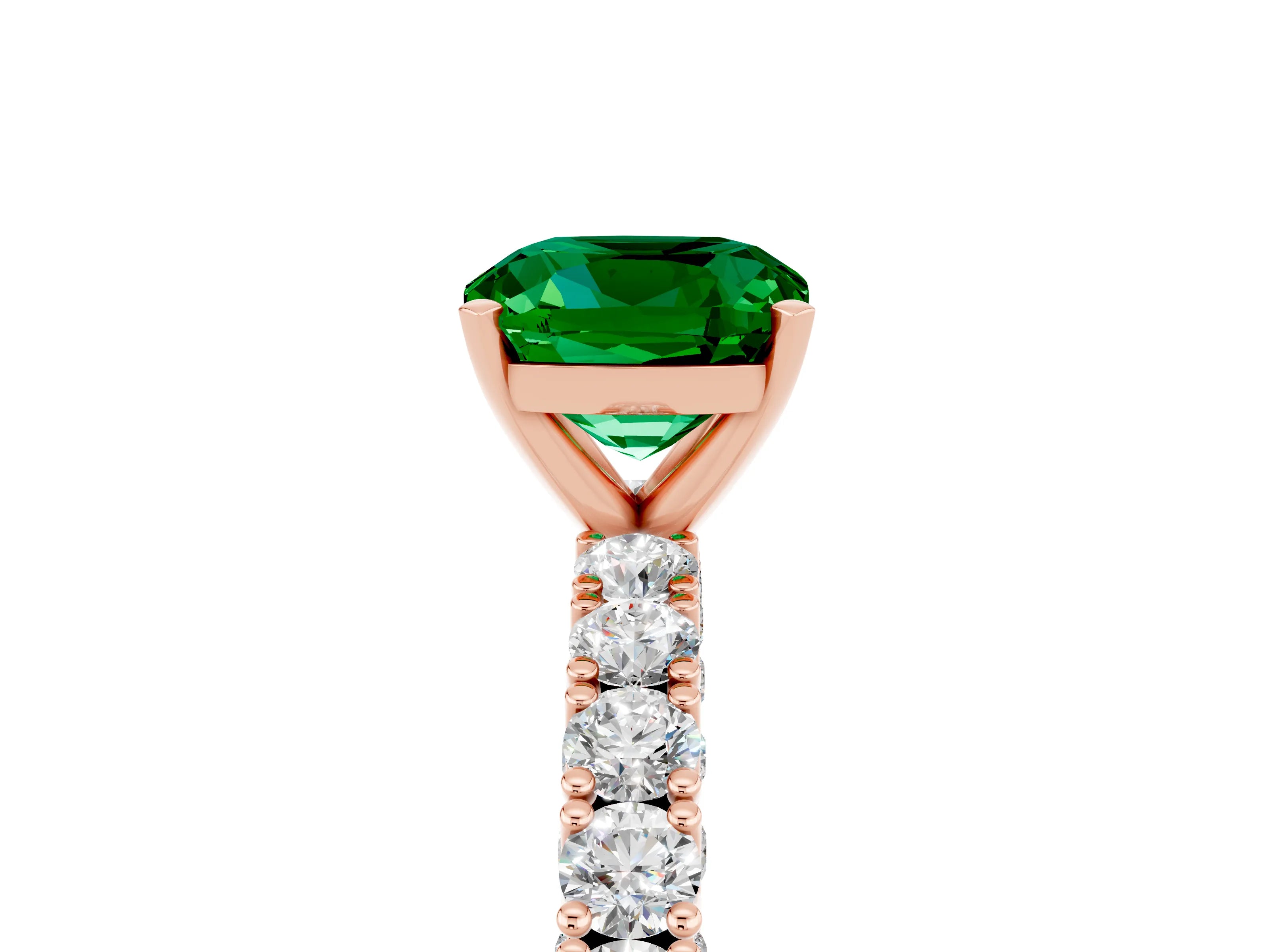 Rose gold Cushion Cut Diamond Pavé Band Solitaire Ring with Prong Setting_5