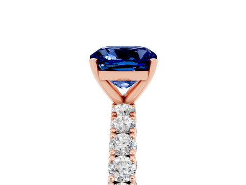 Rose gold Cushion Cut Diamond Pavé Band Solitaire Ring with Prong Setting_5
