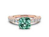 Rose gold Cushion Cut Diamond Pavé Band Solitaire Ring with Prong Setting