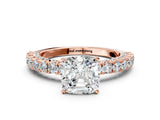 Rose gold Cushion Cut Diamond Pavé Band Solitaire Ring with Prong Setting_64