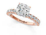 Rose gold Cushion Cut Diamond Pavé Band Solitaire Ring with Prong Setting_65