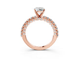 Rose gold Cushion Cut Diamond Pavé Band Solitaire Ring with Prong Setting_67