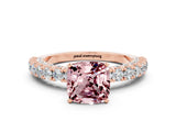 Rose gold Cushion Cut Diamond Pavé Band Solitaire Ring with Prong Setting