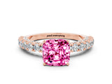 Rose gold Cushion Cut Diamond Pavé Band Solitaire Ring with Prong Setting