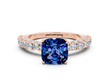 Rose gold Cushion Cut Diamond Pavé Band Solitaire Ring with Prong Setting