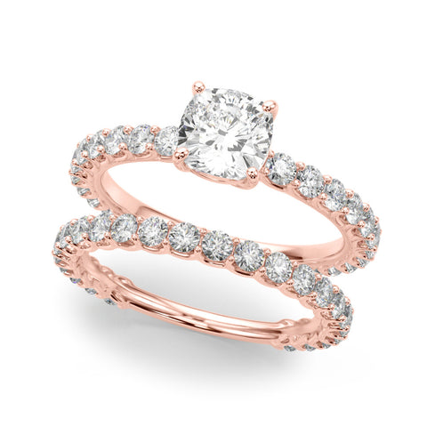 Rose gold Cushion Cut Diamond Pavé Band Solitaire with Four-Prong Setting 1